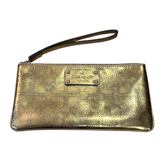 Kate Spade Metro Spade Jemima Wristlet Clutch Purse Bag 8.5 X 4.5” Gold - Picture 1 of 5